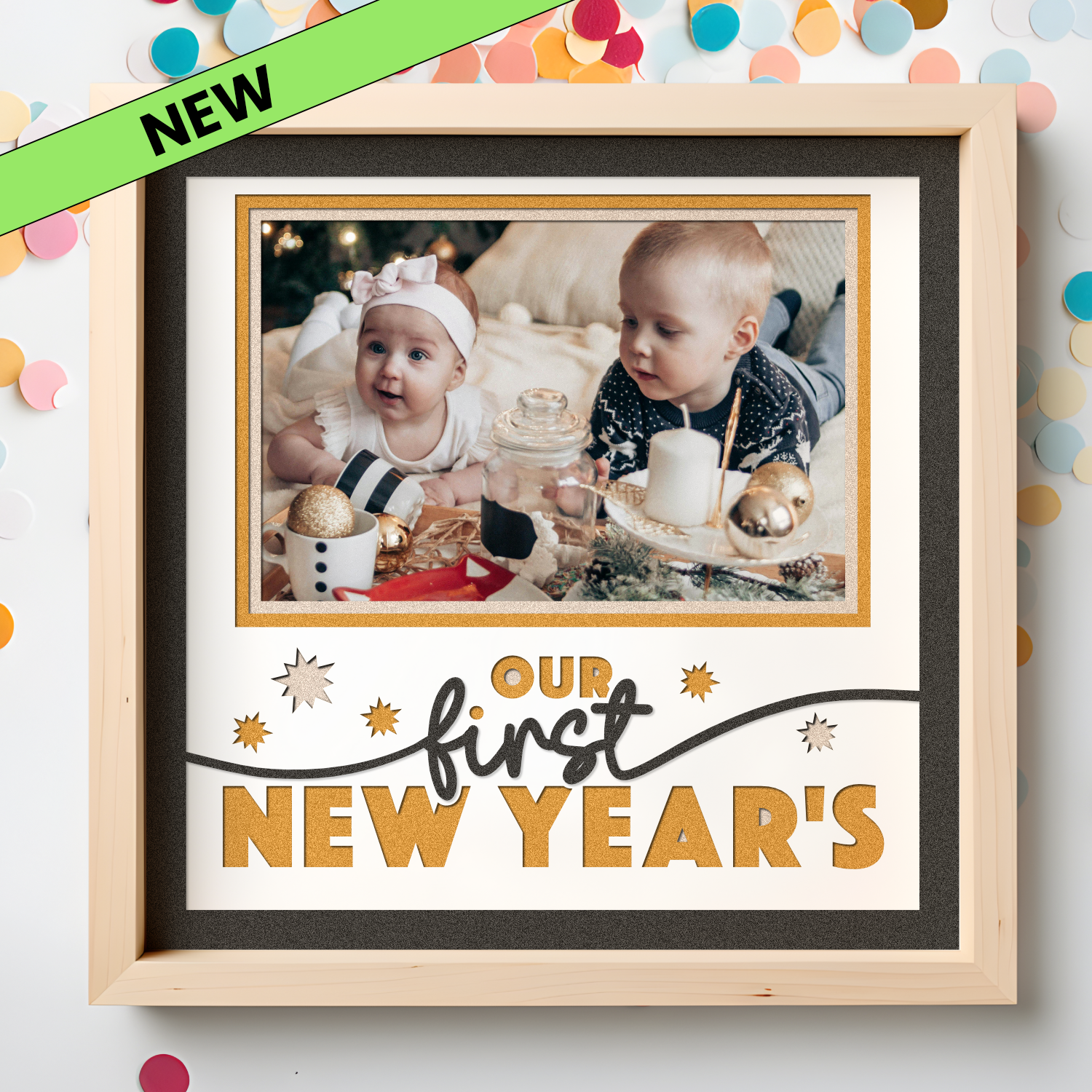 Our First New Year's Twins & Multiples Picture Frame SVG Shadow Box Project File