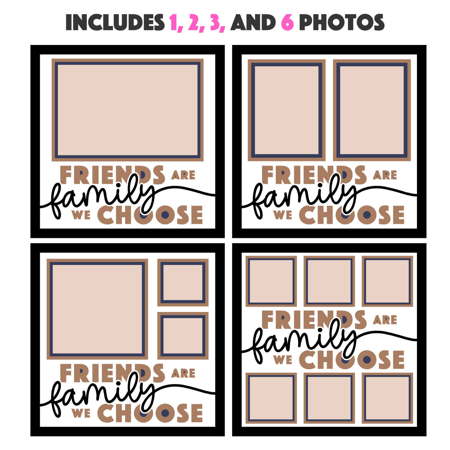 Friends are Family We Choose Picture Frame SVG Shadow Box Project File