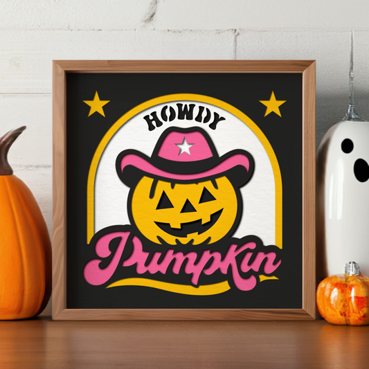 Howdy Pumpkin Retro Halloween Sign - 3d SVG Shadow Box Files