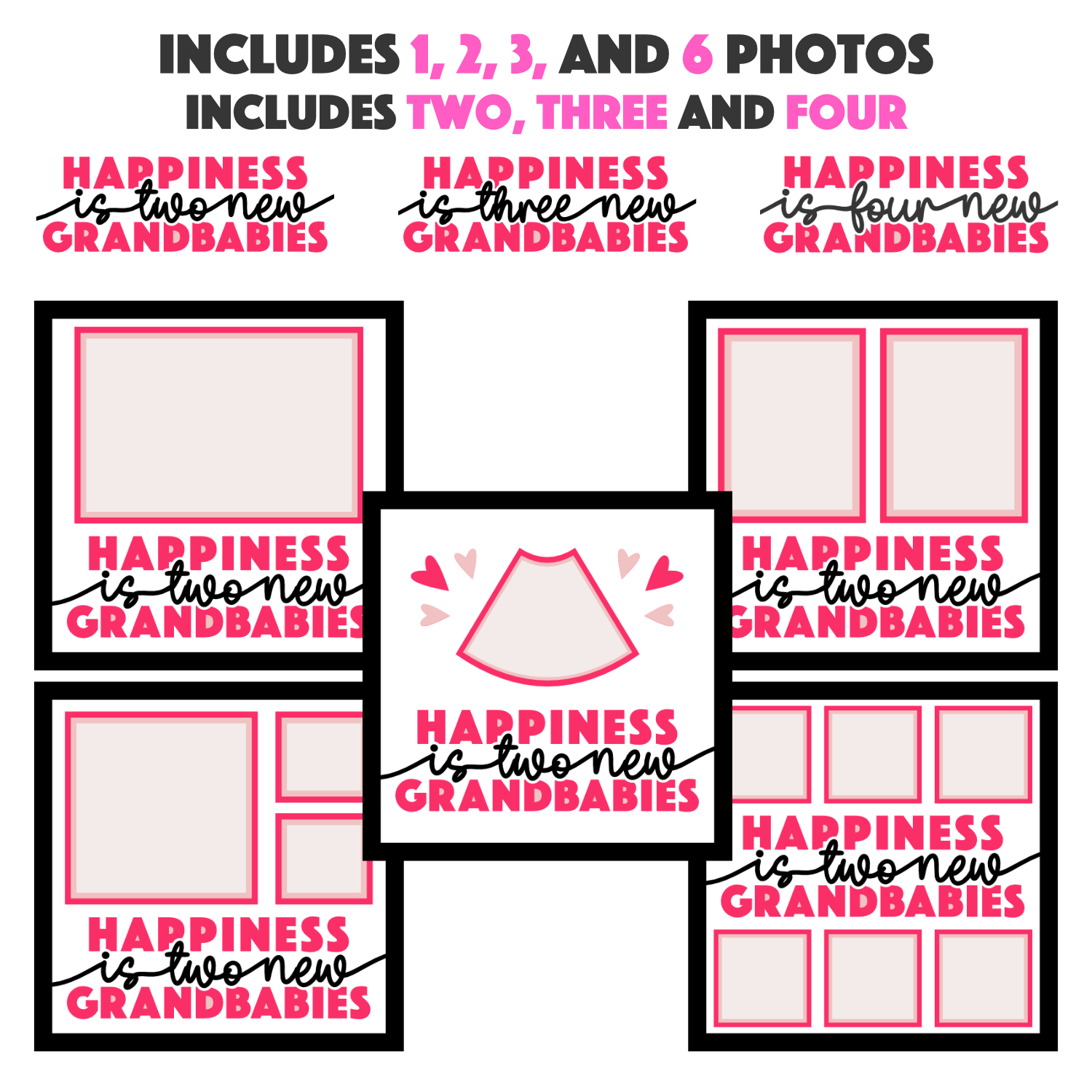 Happiness is Two New Grandbabies Twins Picture Frame SVG Shadow Box Project File