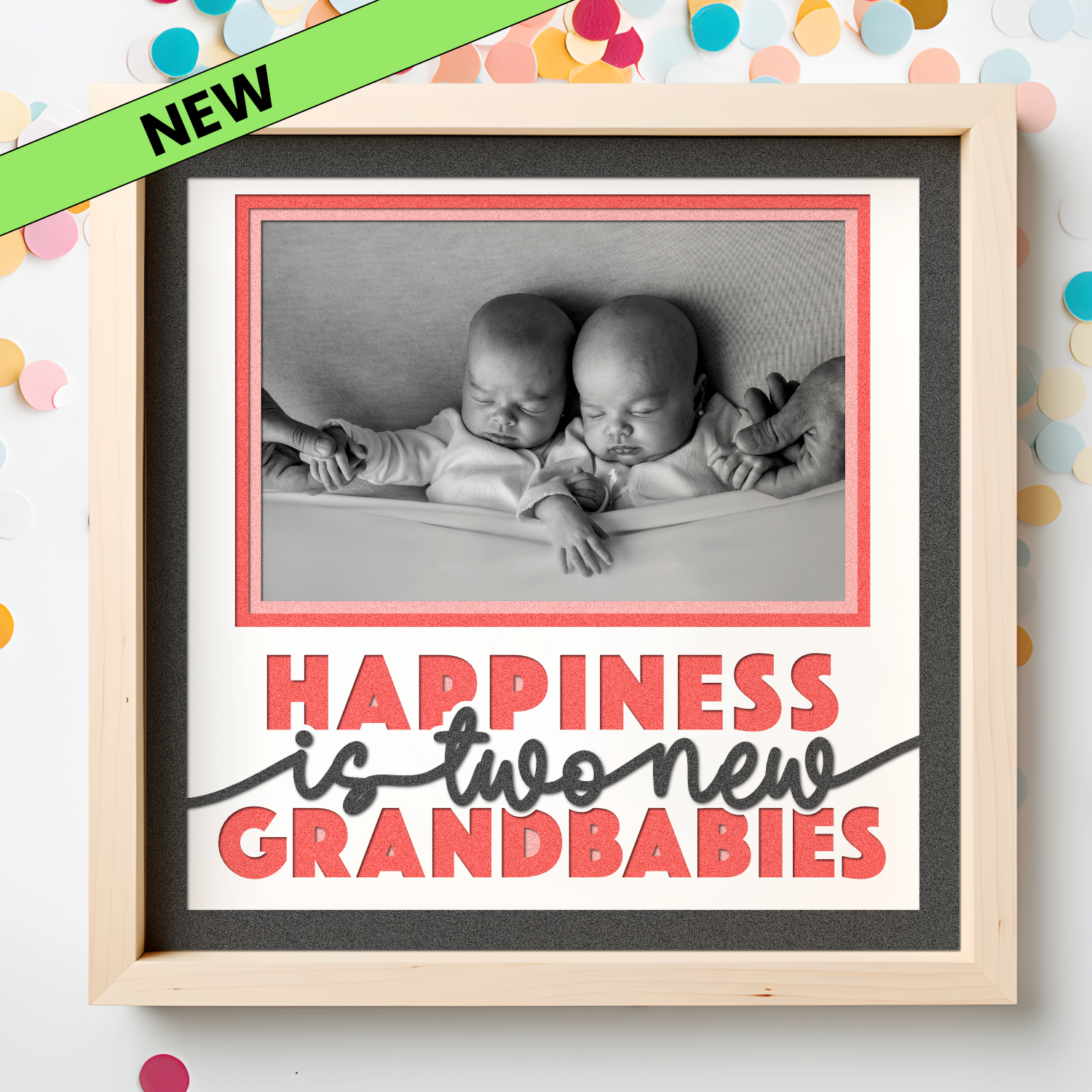 Happiness is Two New Grandbabies Twins Picture Frame SVG Shadow Box Project File