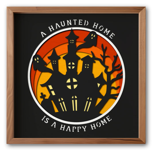 Haunted House Halloween Sign - 3d SVG Shadow Box Files