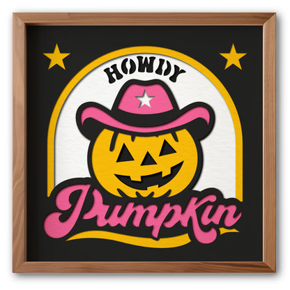 Howdy Pumpkin Retro Halloween Sign - 3d SVG Shadow Box Files