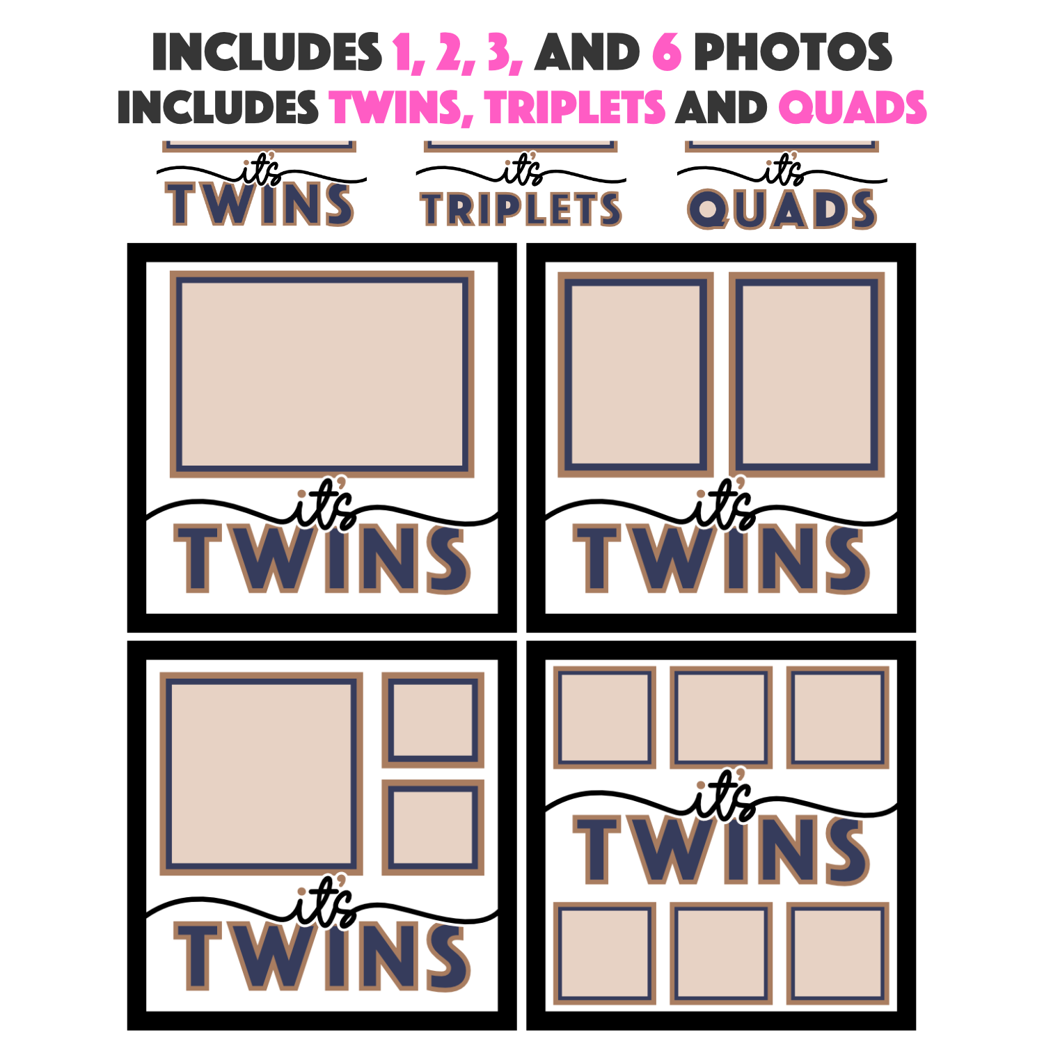 It's Twins / Triplets / Quads Picture Frame SVG Shadow Box Project File
