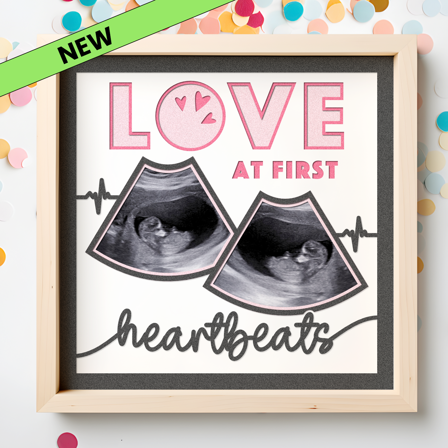 Love at First Heartbeats Twins Pregnancy Double Ultrasound SVG Shadow Box Project File