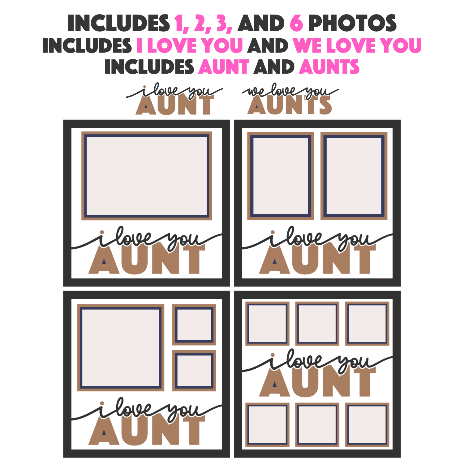 Love You Aunt(s) Picture Frame SVG Shadow Box Project File