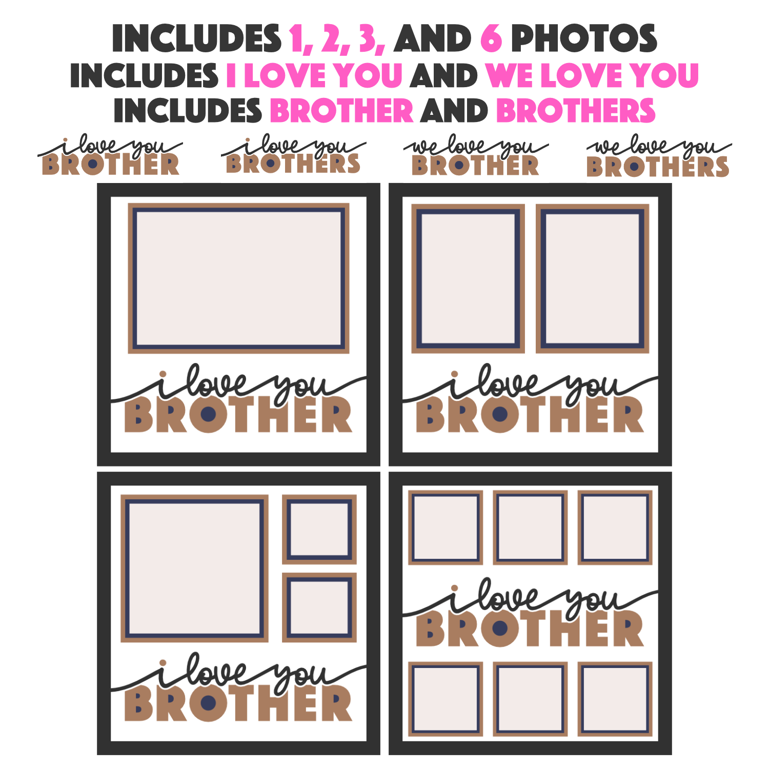 Love You Brother(s) Picture Frame SVG Shadow Box Project File