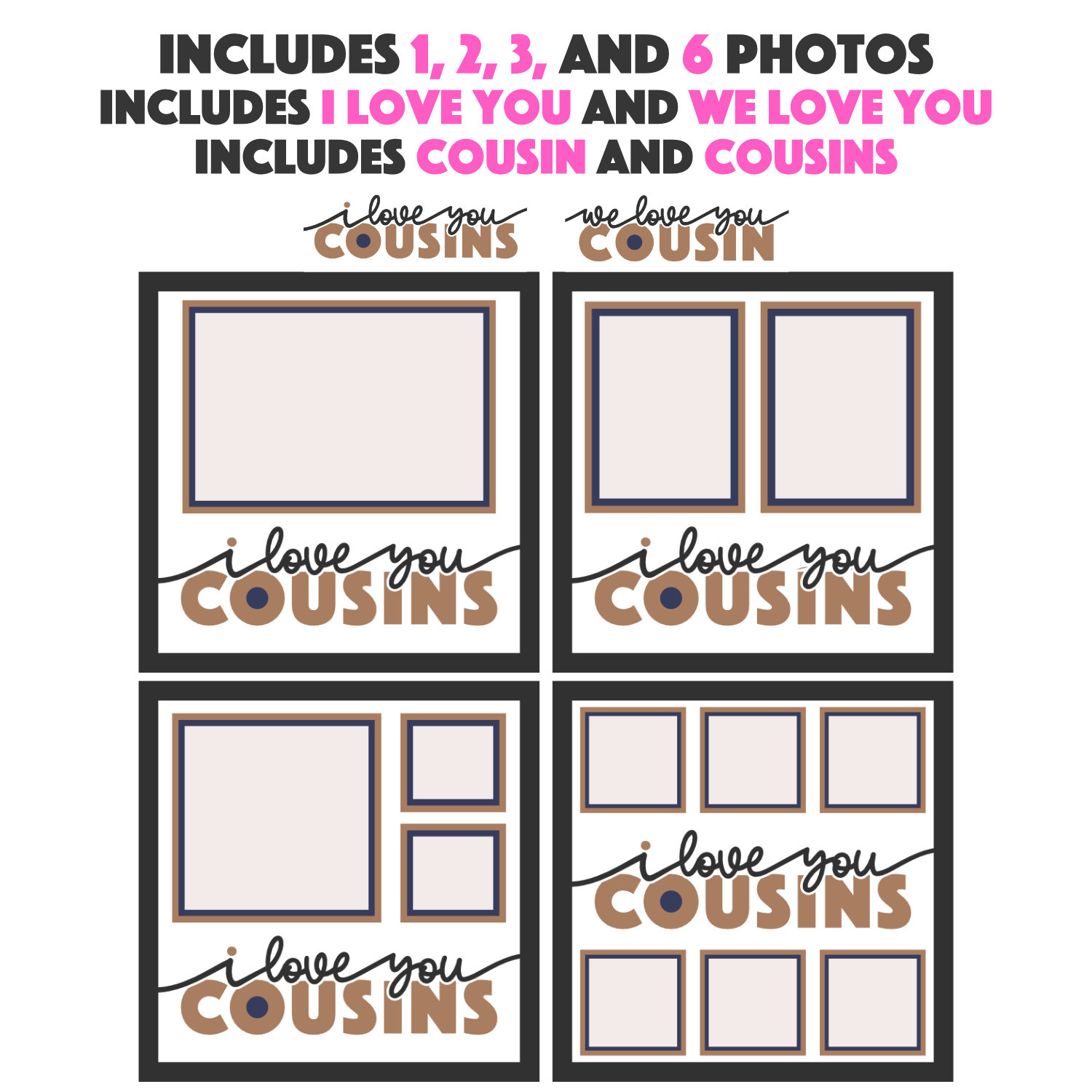 Love You Cousin(s) Picture Frame SVG Shadow Box Project File