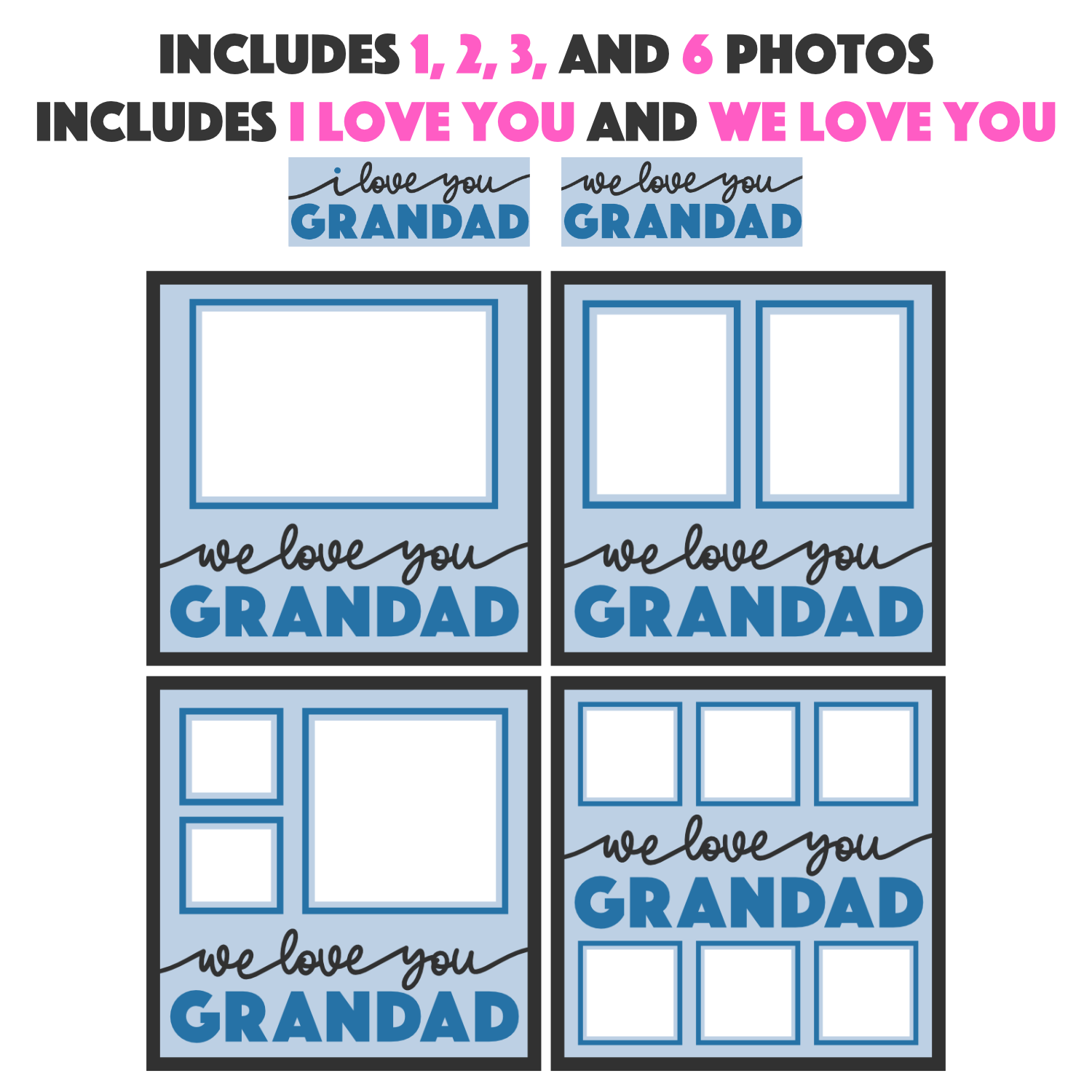 Love You Grandad Picture Frame SVG Shadow Box Project File