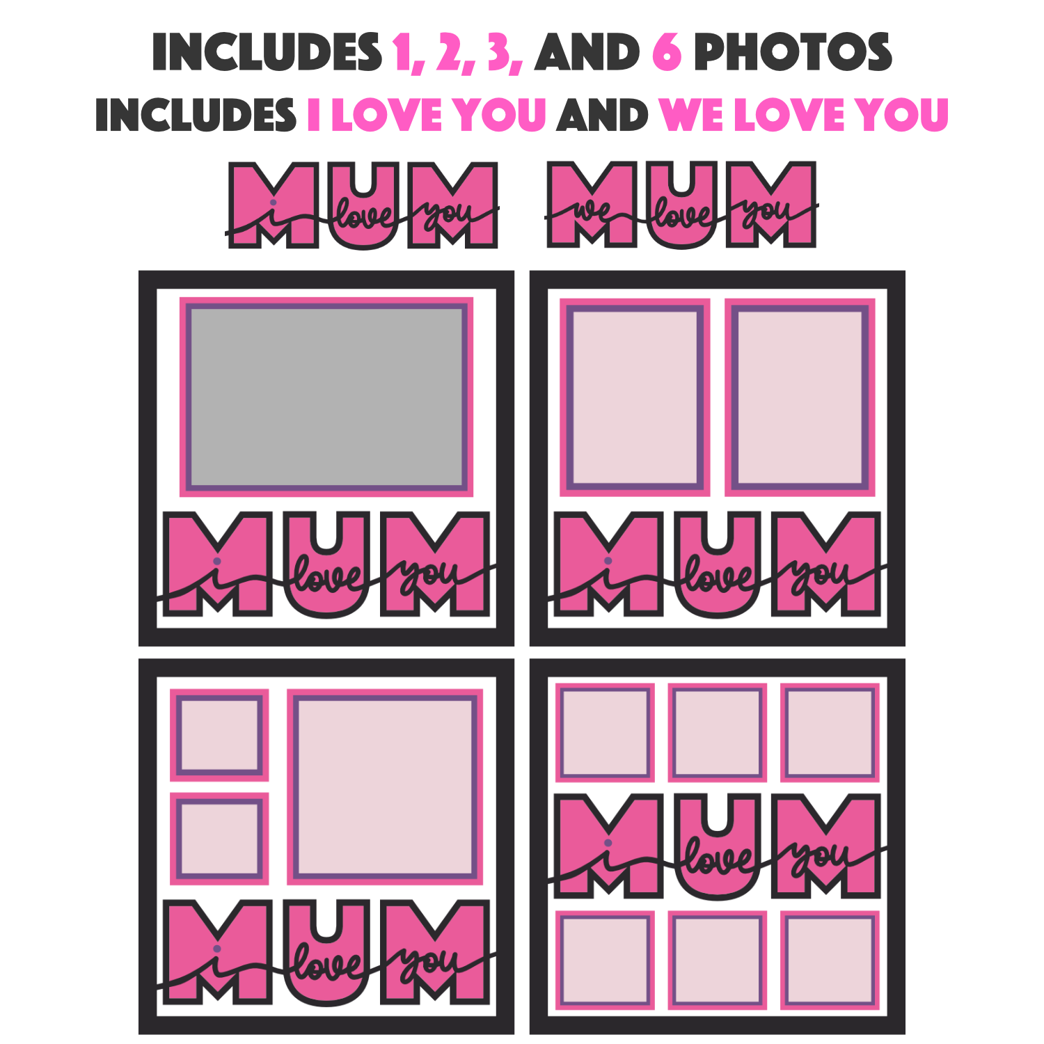 Love You Mum Picture Frame SVG Shadow Box Project File