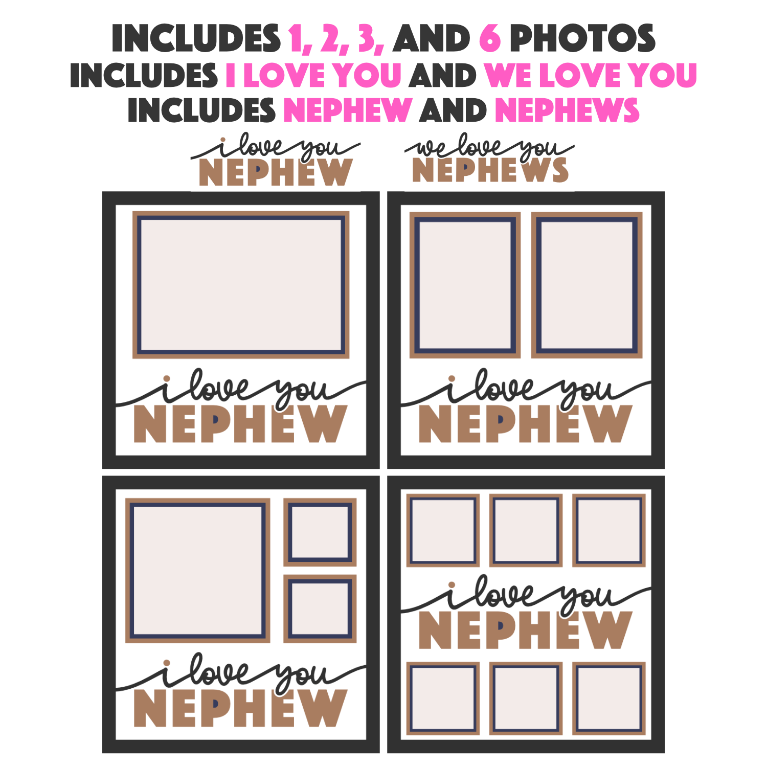 Love You Nephew(s) Picture Frame SVG Shadow Box Project File