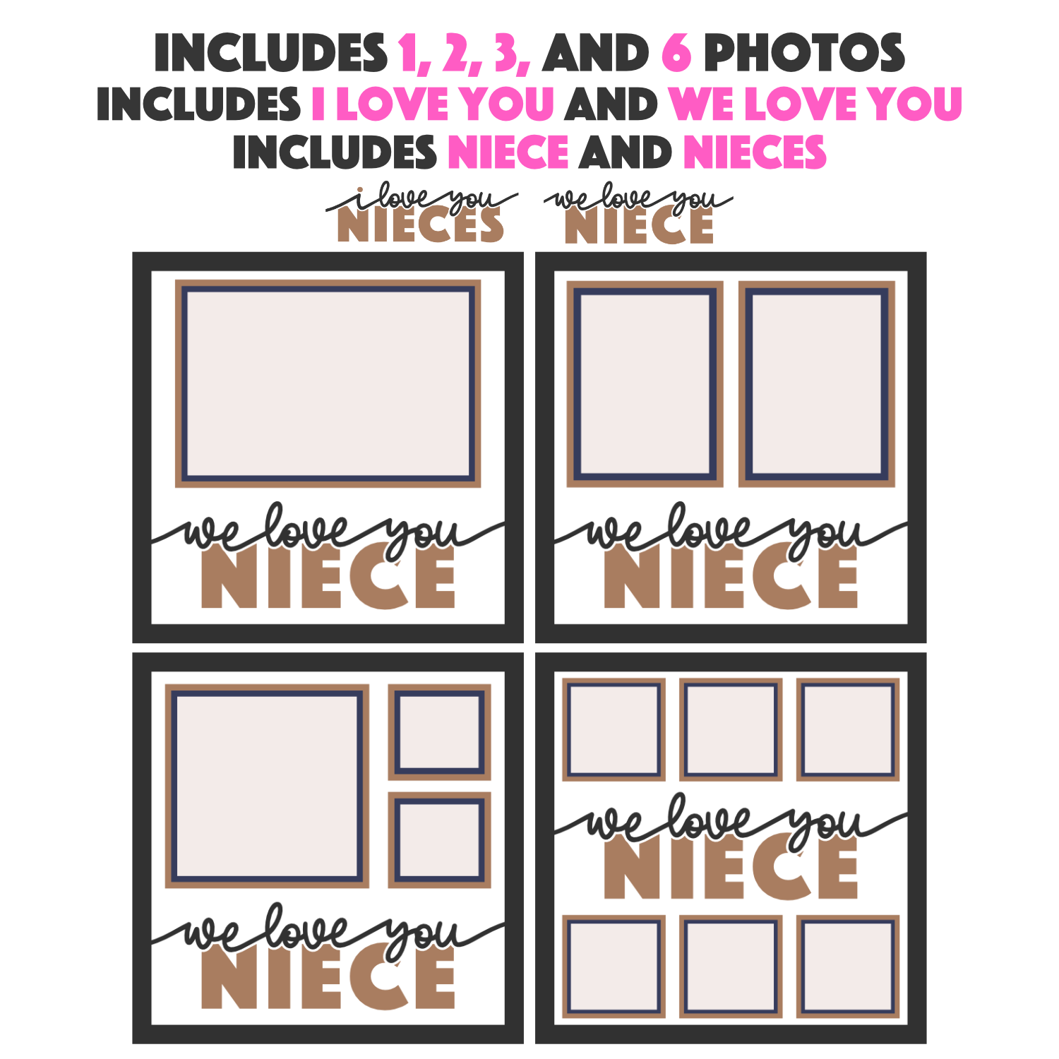 Love You Niece(s) Picture Frame SVG Shadow Box Project File