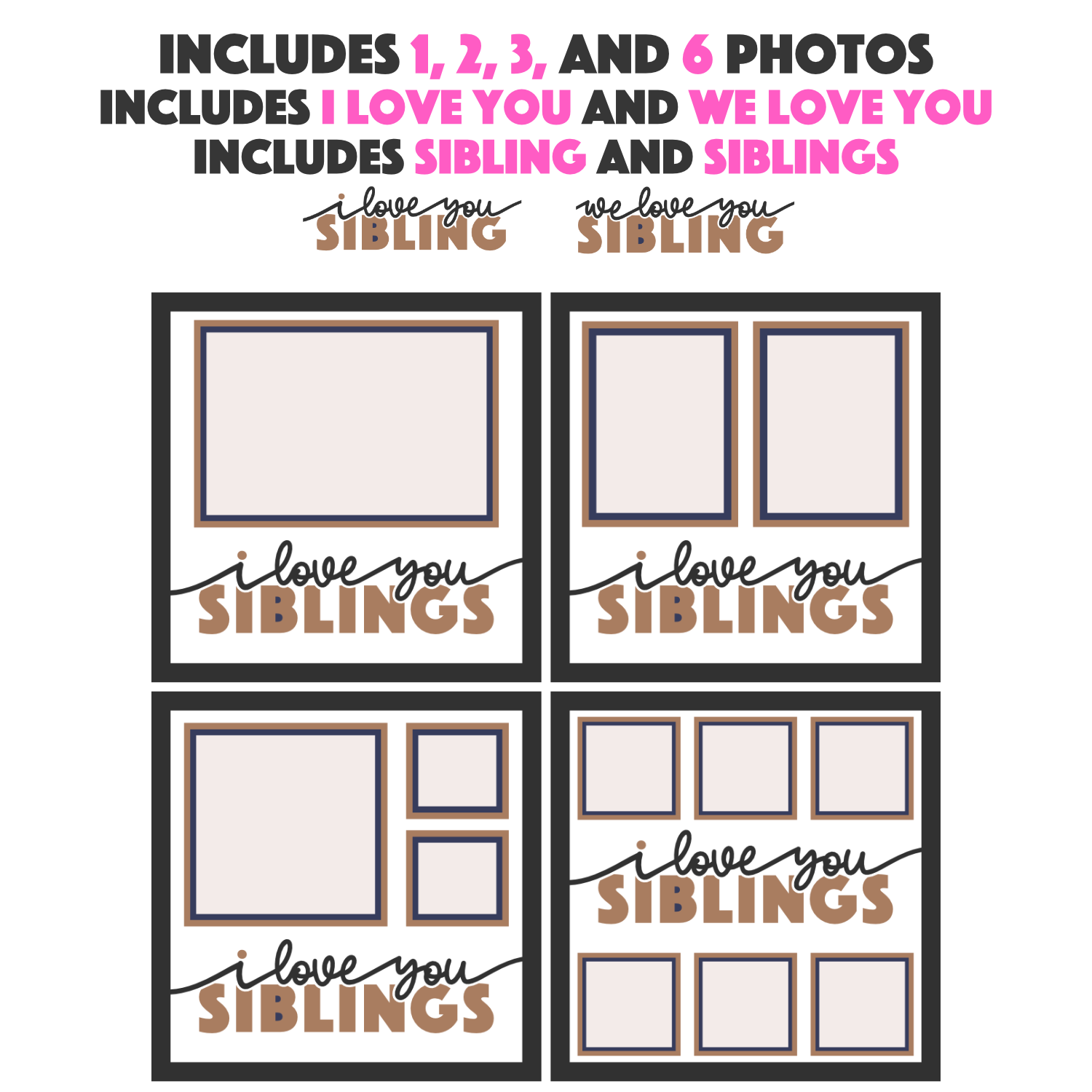 Love You Sibling(s) Picture Frame SVG Shadow Box Project File