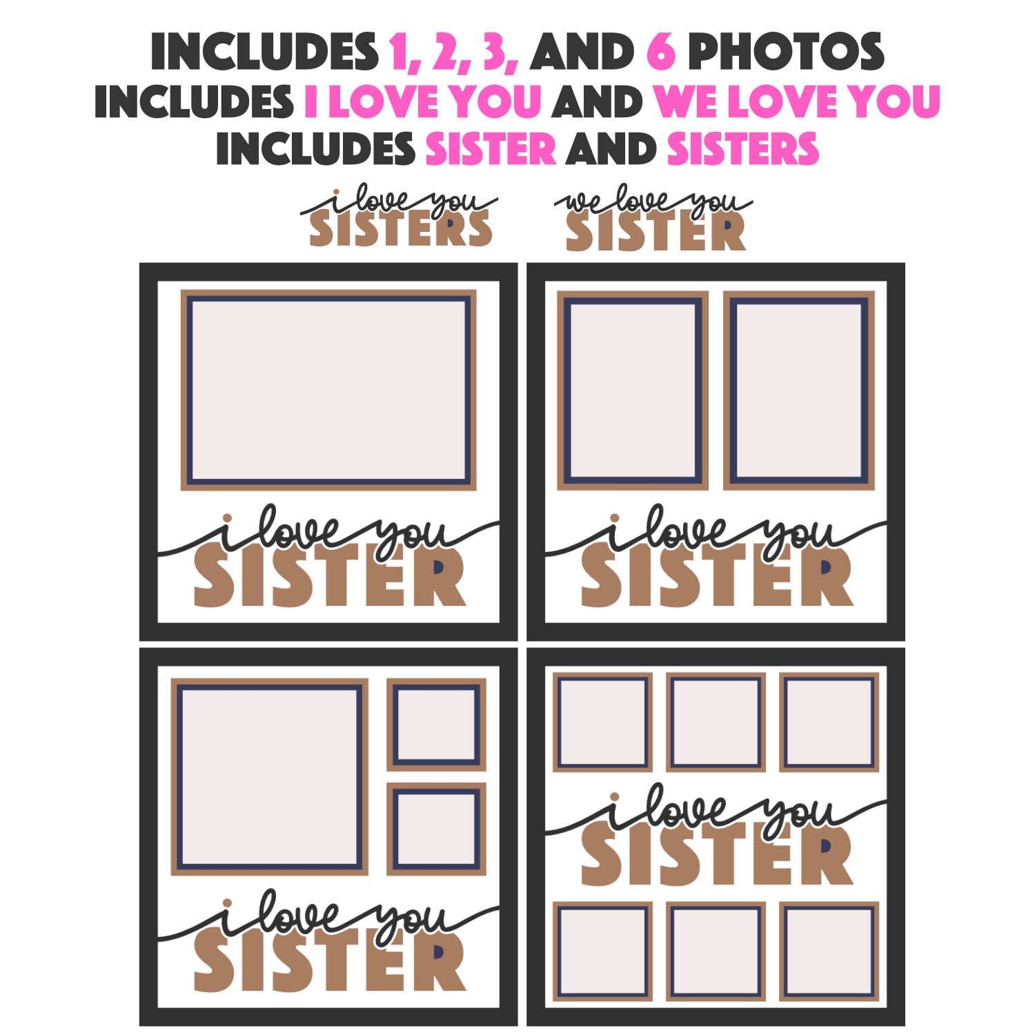 Love You Sister(s) Picture Frame SVG Shadow Box Project File