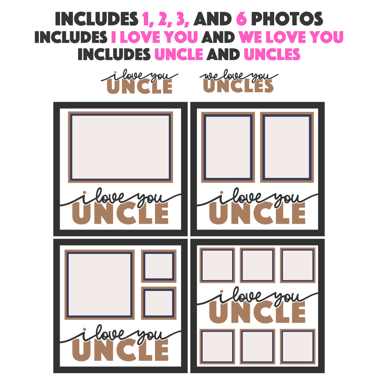 Love You Uncle(s) Picture Frame SVG Shadow Box Project File