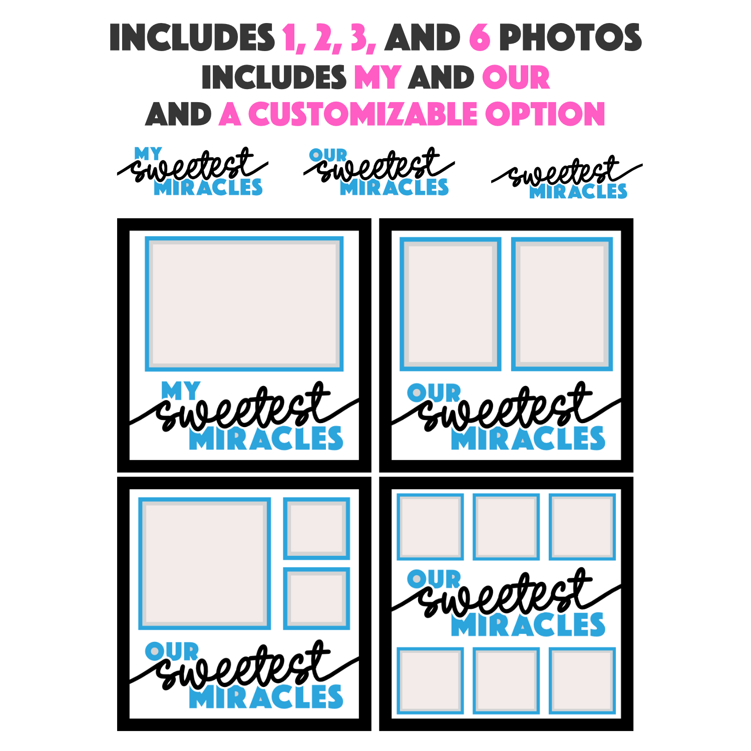 Our/My Sweetest Miracles Twins and Multiples Picture Frame SVG Shadow Box Project File