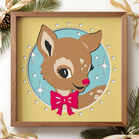 Retro Christmas Reindeer Shadow Box SVG File | CraftyCatSVG