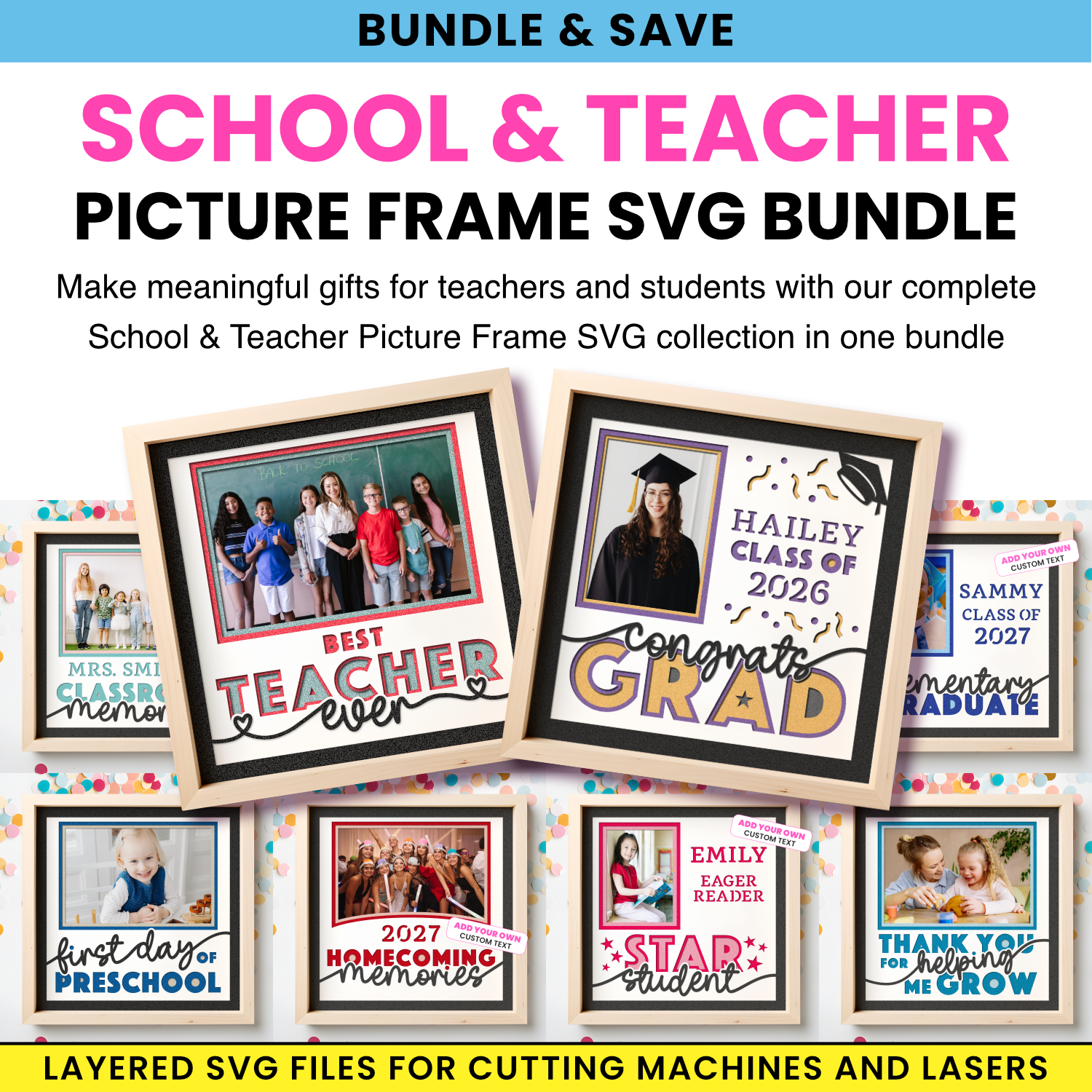 School & Teacher Picture Frame SVG Bundle