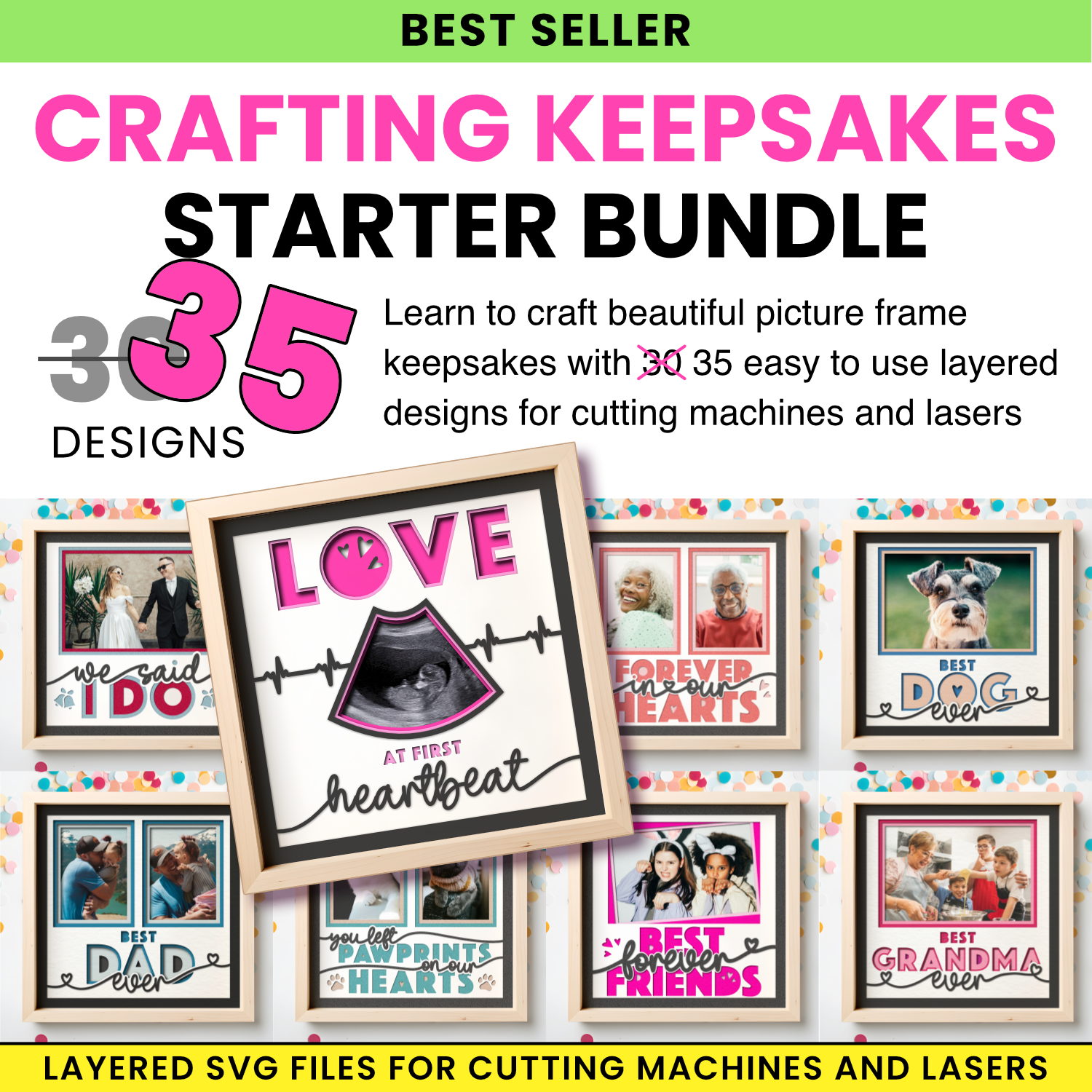 Crafting Keepsakes Starter Bundle | 35 Picture Frame Designs for Cutting Machines and Lasers