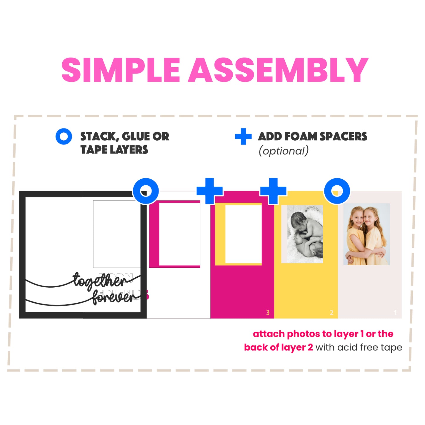 Born Together Friends Forever Layered Shadow Box Picture Frame Project for Twins and Multiples