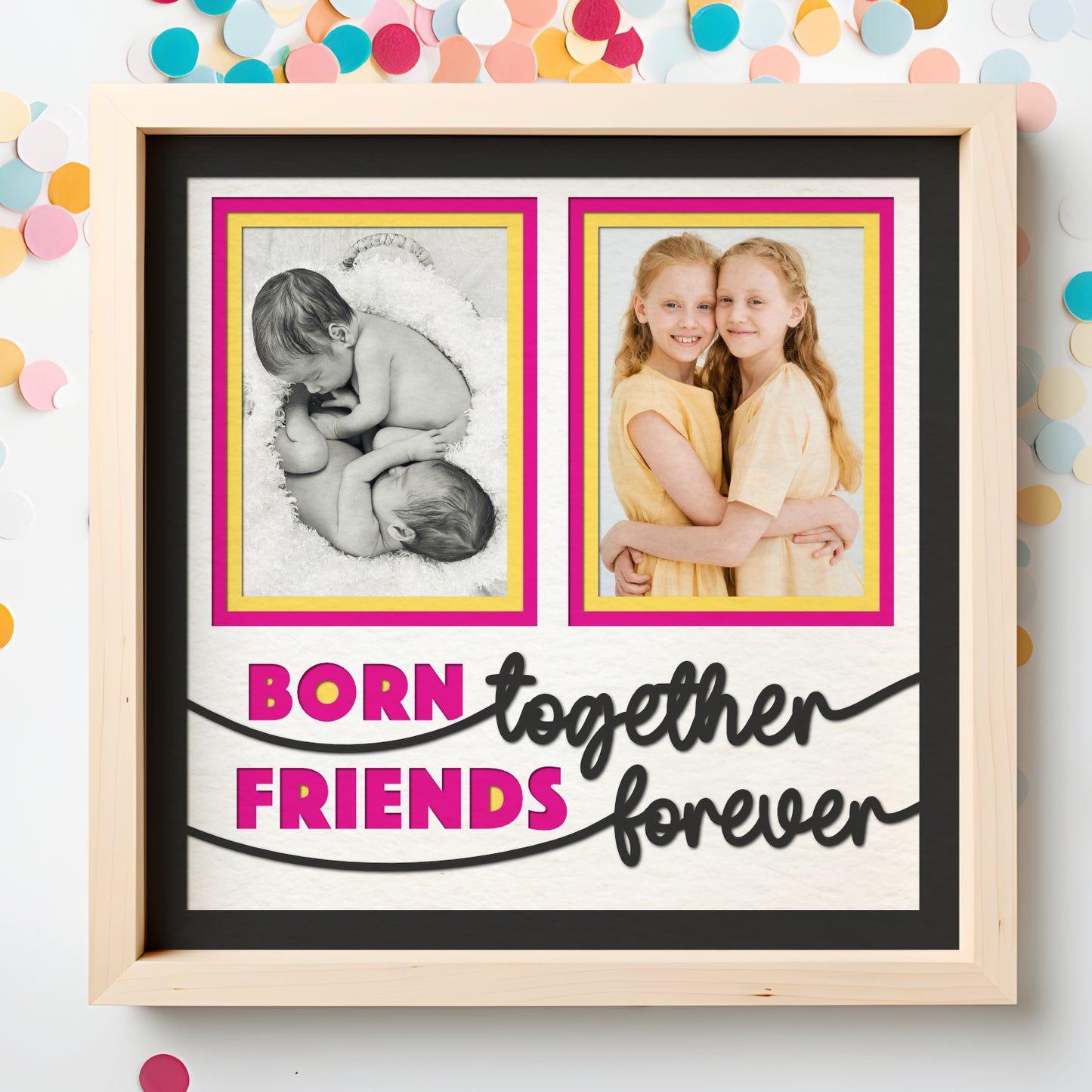 Born Together Friends Forever Layered Shadow Box Picture Frame Project for Twins and Multiples